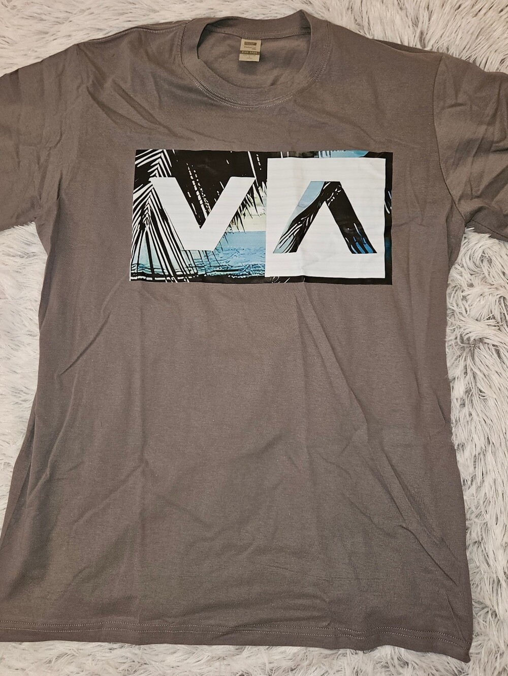 Palm Tree Ocean Graphic T-Shirt Men's Large Gray Short Sleeve 100% Cotton